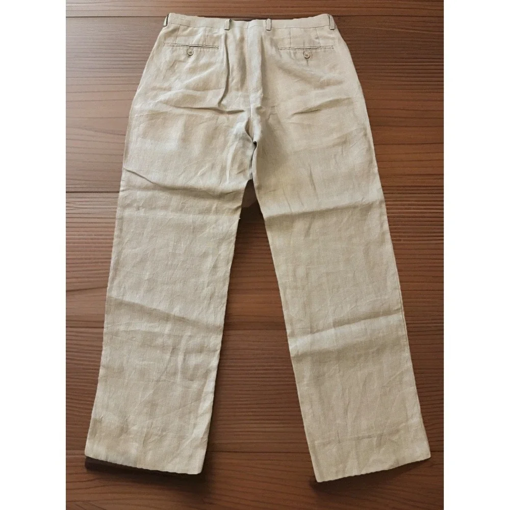 Calvin‎ Klein Mens 33x29 (Actual) Beige Linen Dress Slim Pants Flat Front